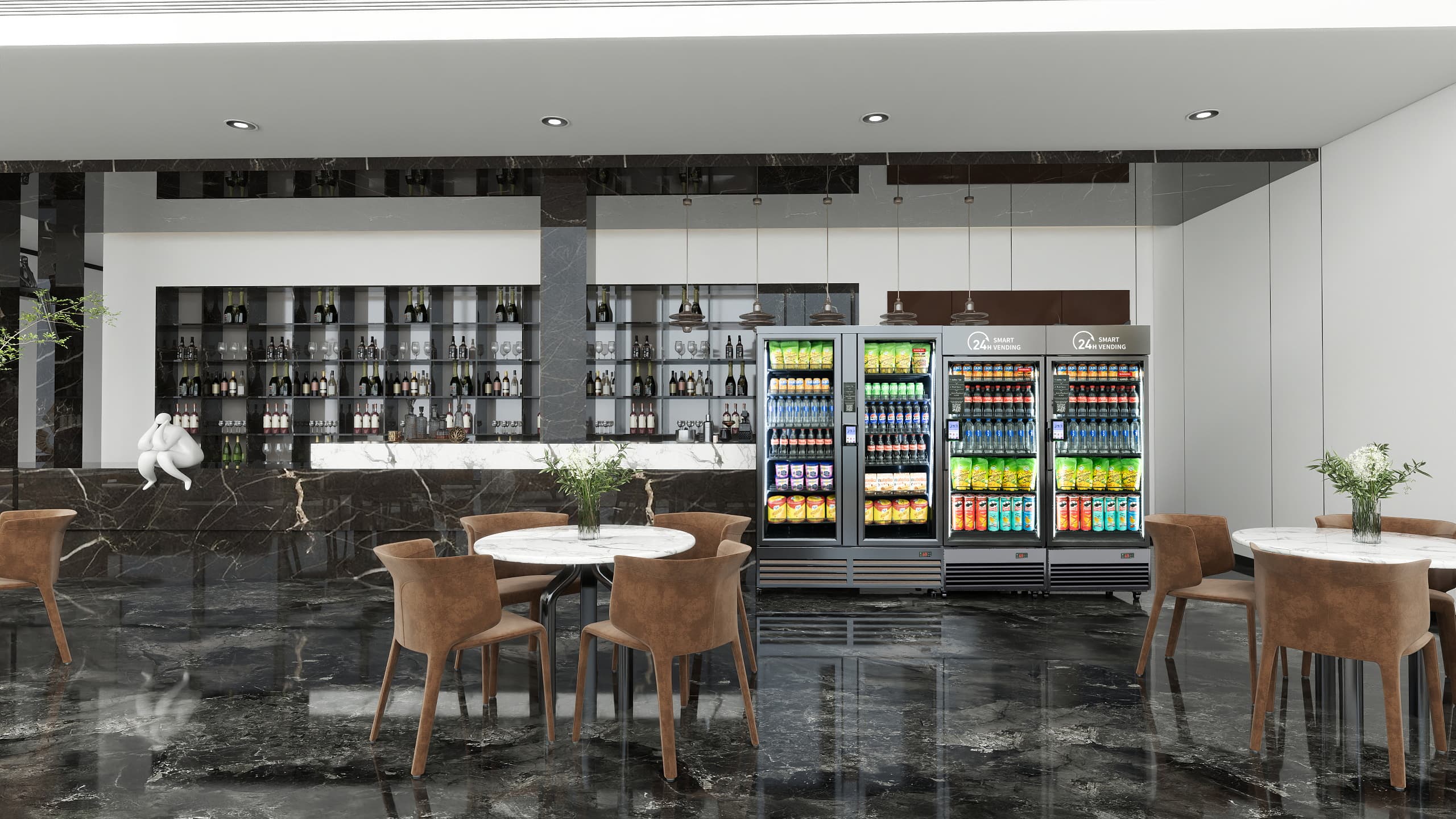 HAHA vending machines in a modern lobby